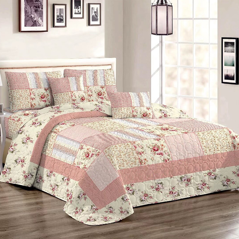 Conjunto de capa de cama impressa acolchoada
