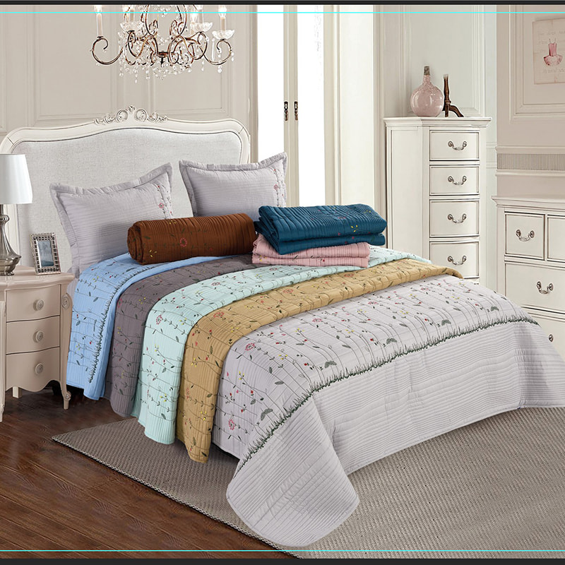 Capa de cama bordada acolchoada