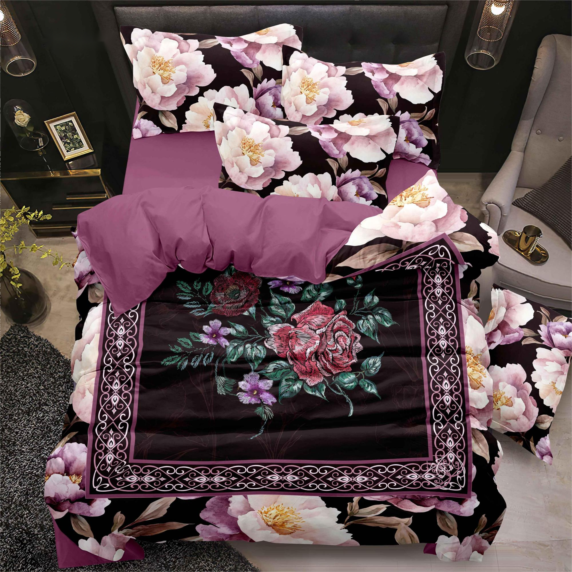 Conjunto de lençóis impressos digitais de flor macia elegante
