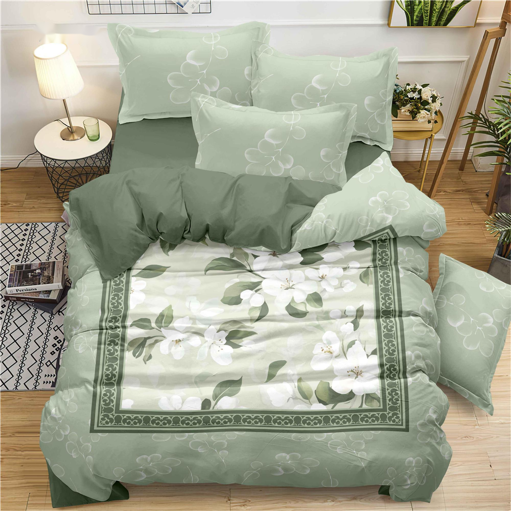 Conjunto elegante de lençóis de cama digital de flor vibrante