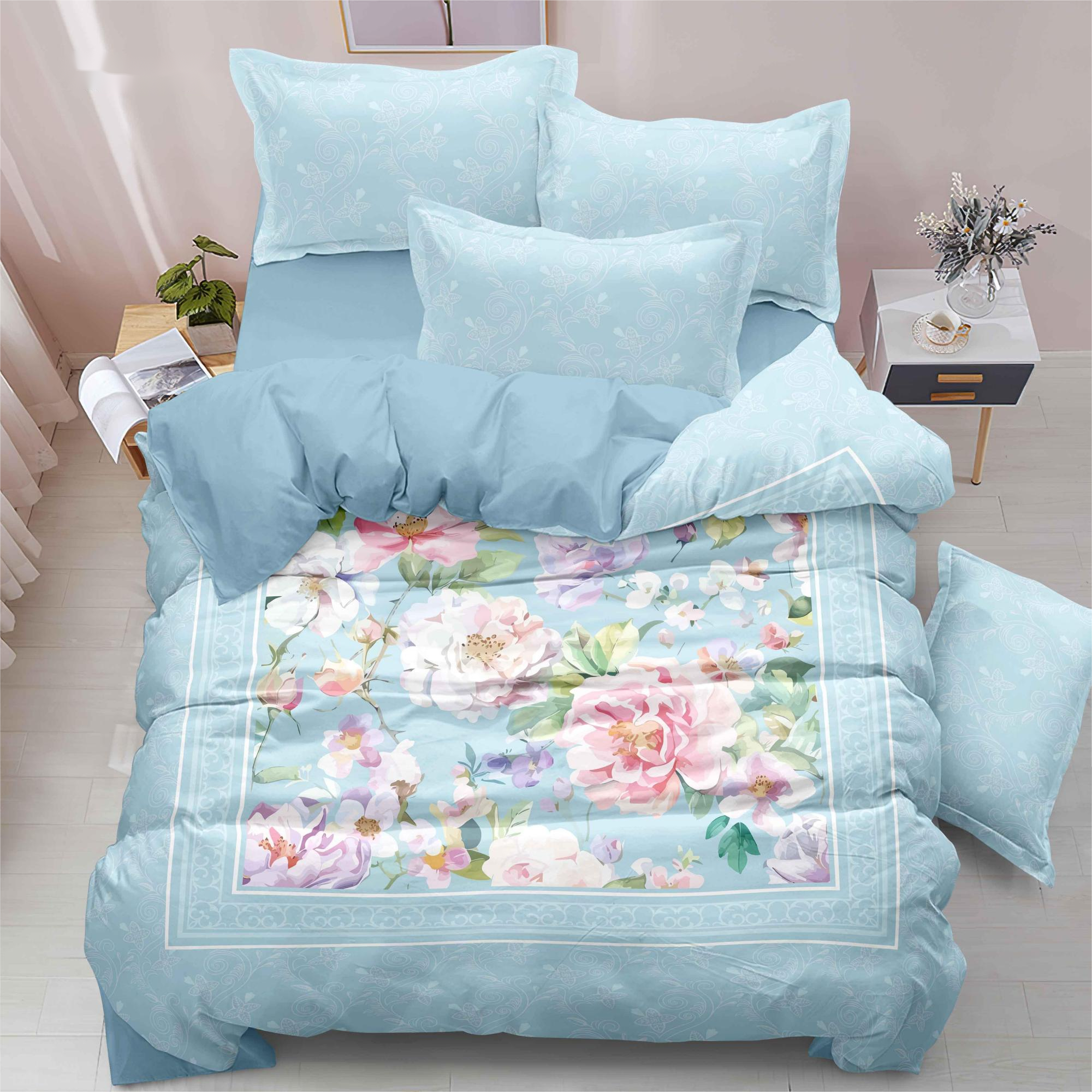 Flor vibrante Flor Digital Impresso Cama Conjunto Soft