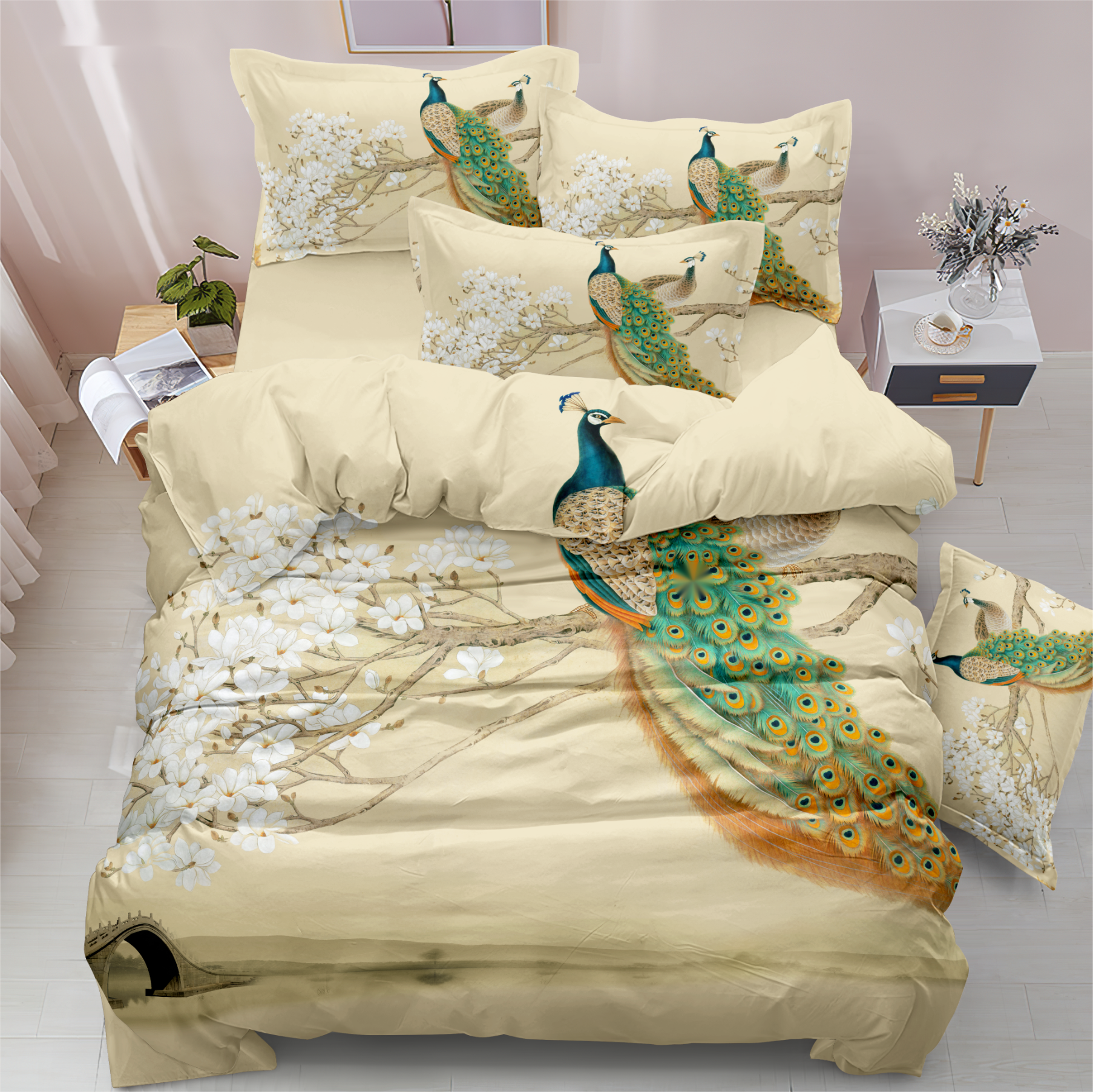 Conjunto de lençóis de cama digital de flor macia moderna
