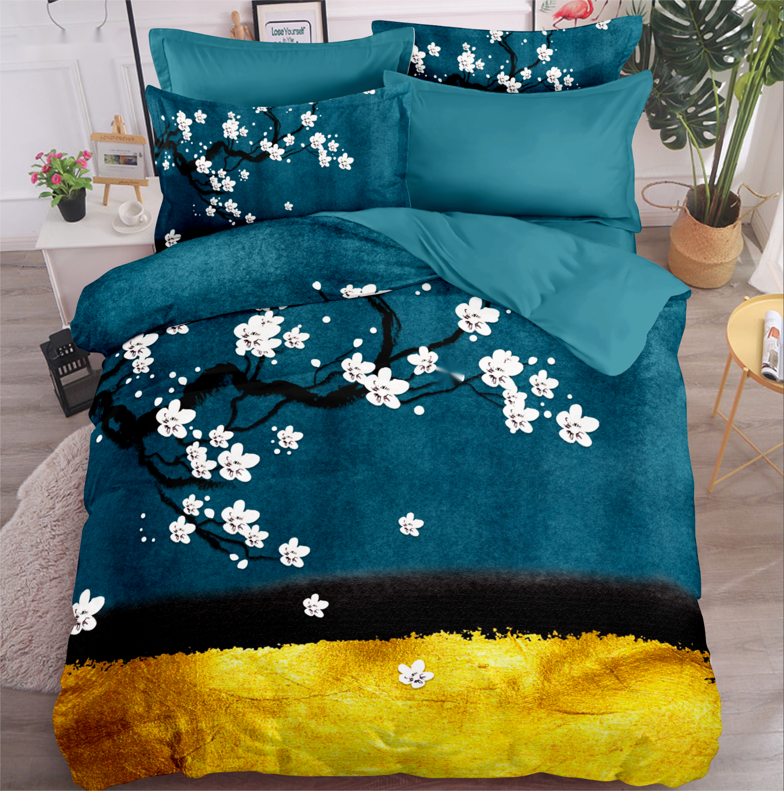 Design digital de lençol impresso conjunto de flores