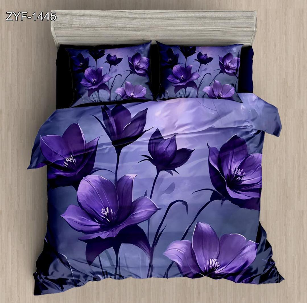 Floral de lençóis estampados digitais 5D com design de flor de roxo profundo