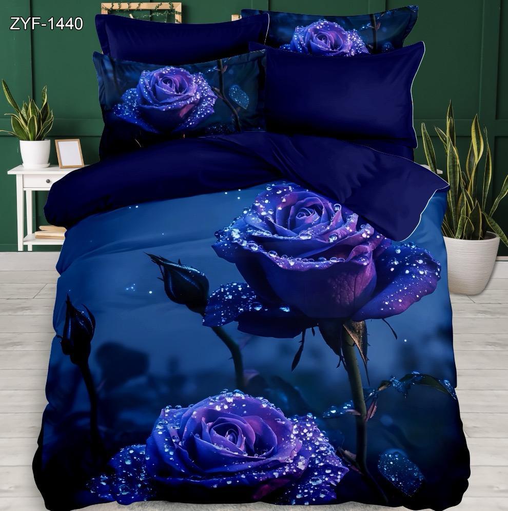 5D Digital Impressed Bed Sheet Floral com rosa azul e design de orvalho