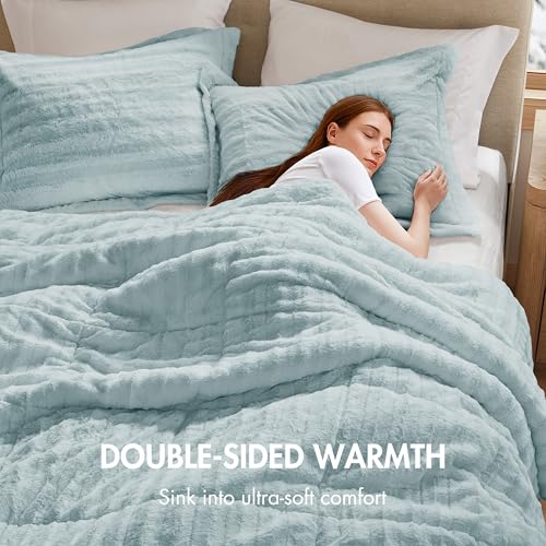 Conjunto de capa de edredom de pele sintética, conjunto de cama de pelúcia ultramacio com textura canelada, conjunto de capa de edredom de luxo aconchegante