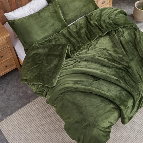 Conjunto de edredom de veludo verde floresta – conjunto de cama acolchoado ultramacio de 3 peças