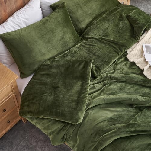 Conjunto de edredom de veludo verde floresta – conjunto de cama acolchoado ultramacio de 3 peças