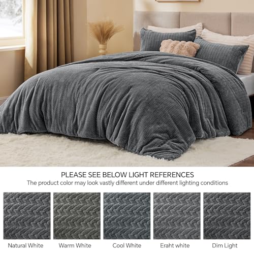 Conjunto de edredom de flanela de malha reversível e veludo – conjunto de cama de 3 peças com textura de folha 3D