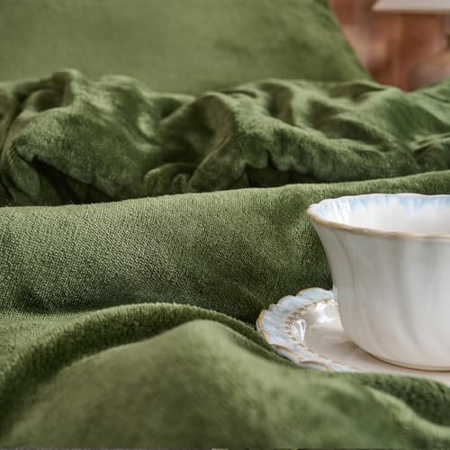 Conjunto de edredom de veludo verde floresta – conjunto de cama acolchoado ultramacio de 3 peças