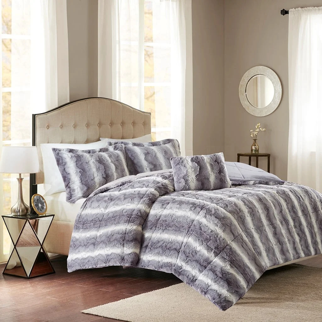 Conjunto de capa de edredom de pele de vison falso, conjunto de cama de pelúcia acolchoado com pele sintética de microfibra macia, conjunto de capa de edredom moderno e aconchegante