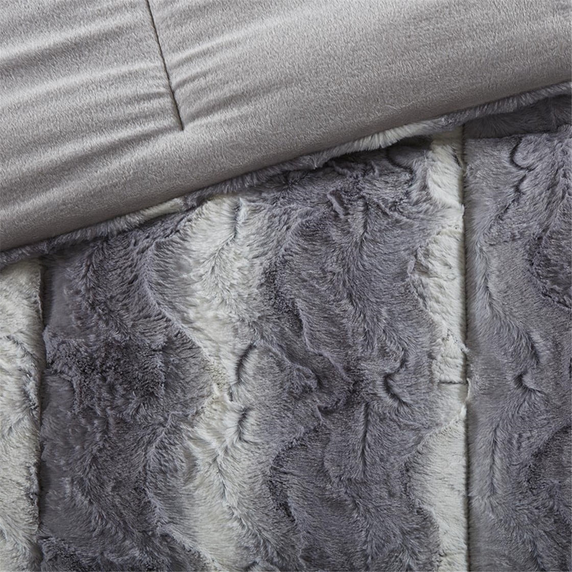 Conjunto de capa de edredom de pele de vison falso, conjunto de cama de pelúcia acolchoado com pele sintética de microfibra macia, conjunto de capa de edredom moderno e aconchegante