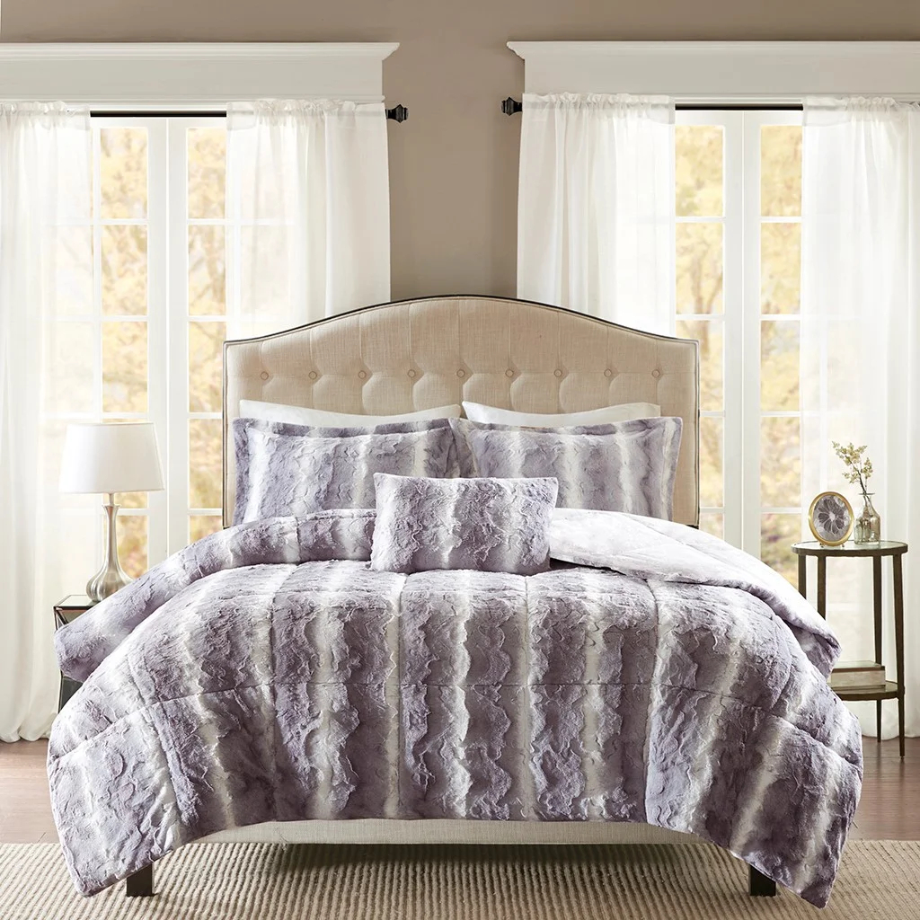 Conjunto de capa de edredom de pele de vison falso, conjunto de cama de pelúcia acolchoado com pele sintética de microfibra macia, conjunto de capa de edredom moderno e aconchegante
