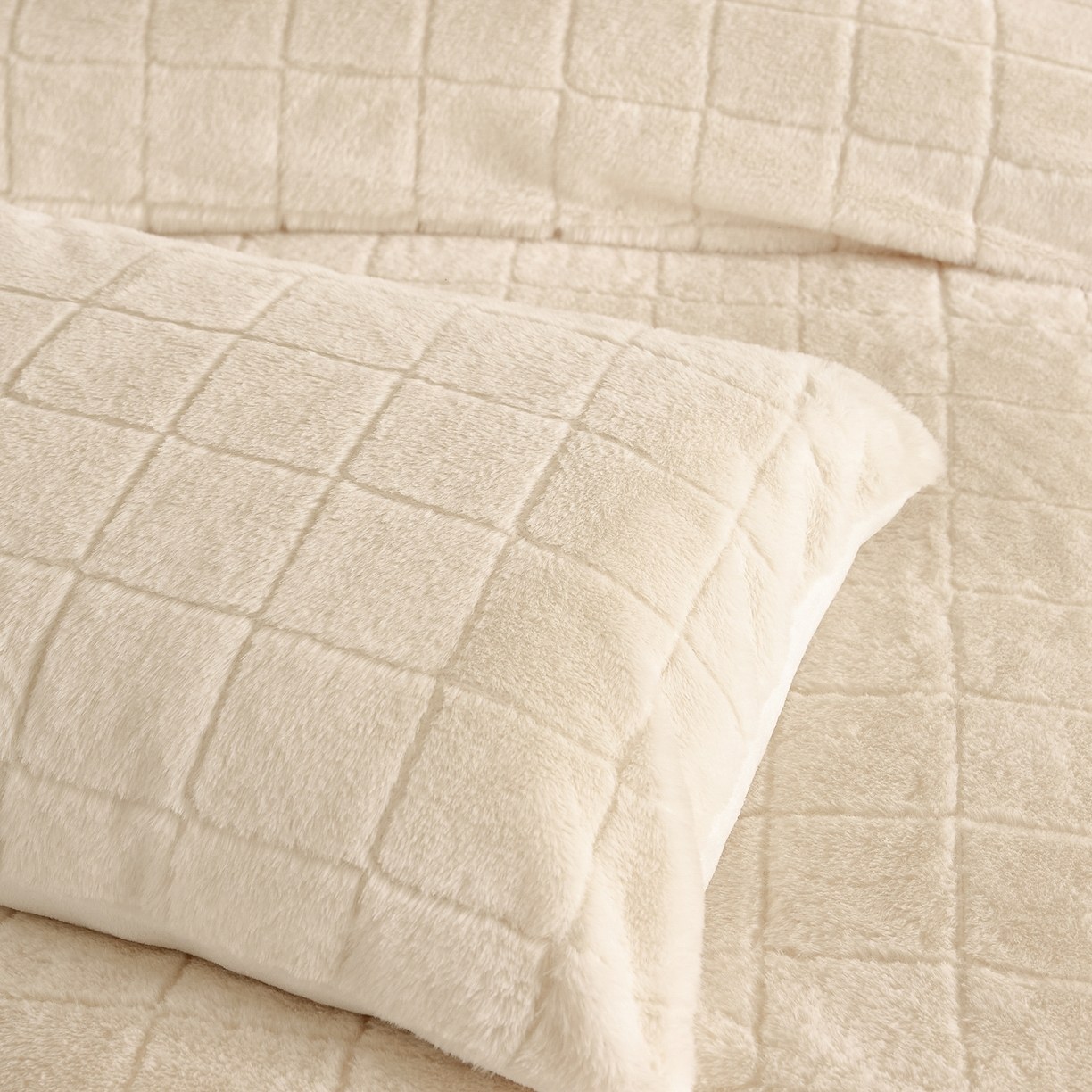 Conjunto de edredom xadrez de pele de coelho falsa e veludo de leite – conjunto de cama de 3 peças em jacquard macio